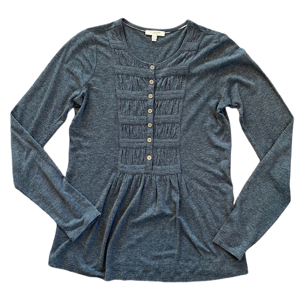 Burberry London Wool Blend Button Front Long-Sleeve Top Gray—Women’s M